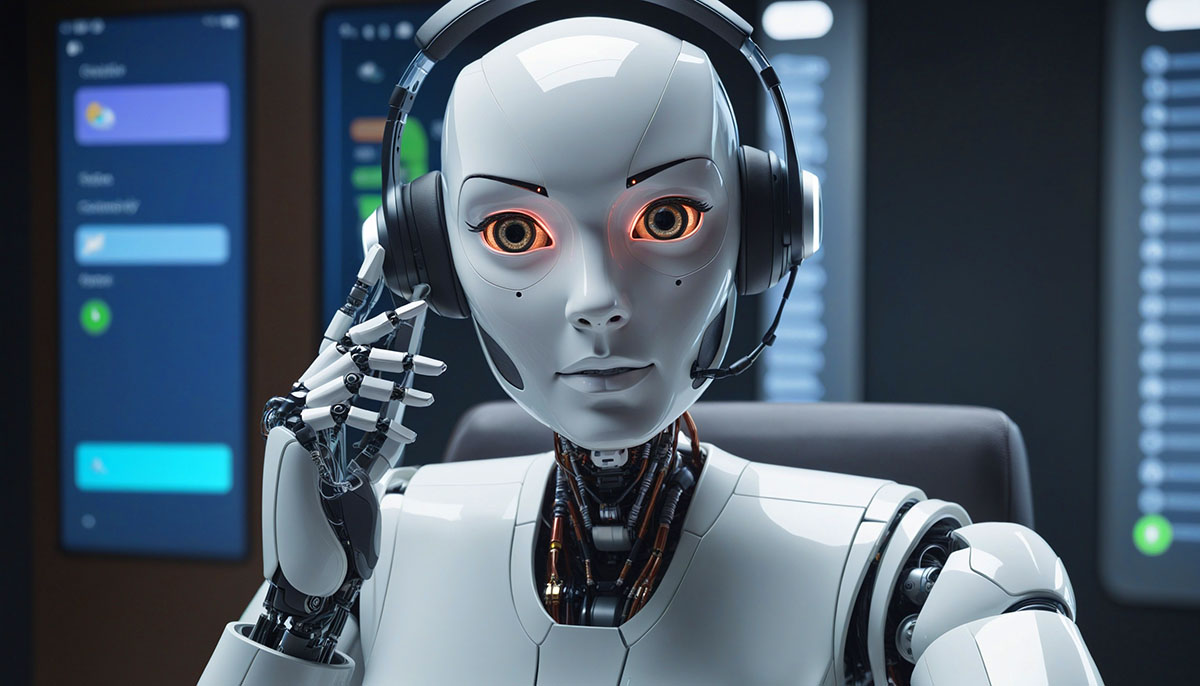 Humanoid robot working as call center representative Generative AI in Insurance, picture 1