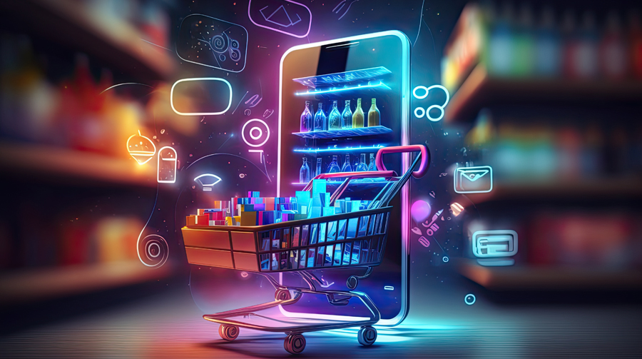 Futuristic online shopping technology digital payment from mobil SAP Digital Payments, CX
