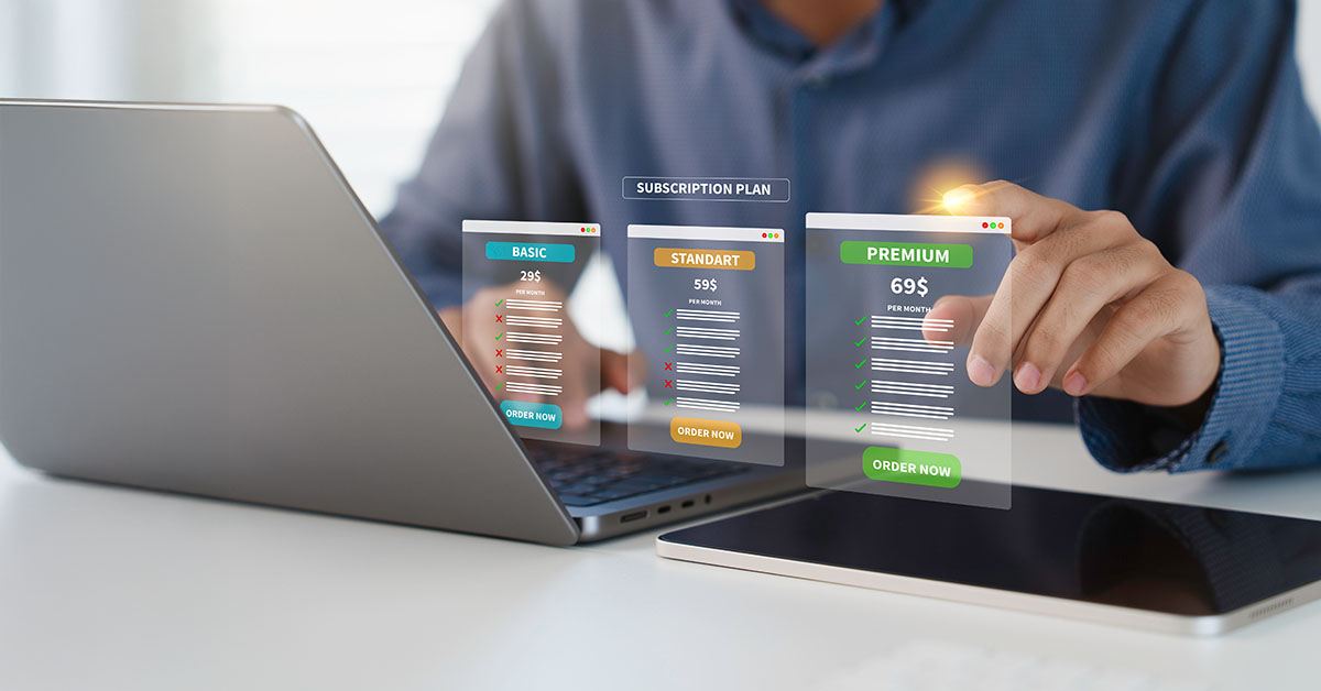 User or customer choosing subscription plan option Monthly produ Subscription in e-commerce - illustrative image
