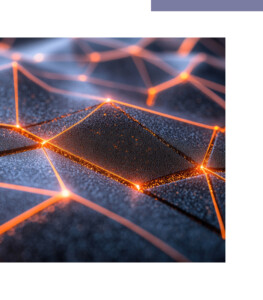 Digital network connections glowing in a geometric pattern Data Mesh, Data Fabrics