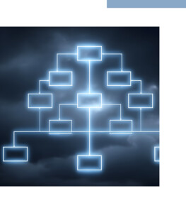 A luminous blue digital organization chart or network diagram gl Organisation