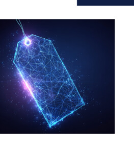 Futuristic Price Label Wireframe with Glowing Particles for Digi